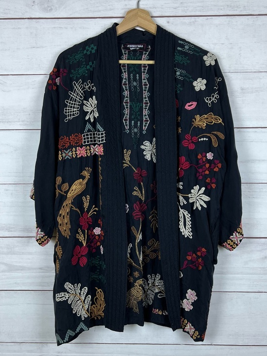 Johnny Was Other - Johnny Was Size Small Zuzu Kimono Floral Bird Embroidered Black Open